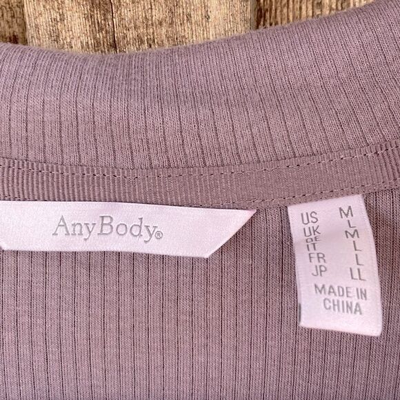 AnyBody Cozy Knit Collared Rib Button Front Long Sleeve Purple Top/Blouse - Picture 5 of 8